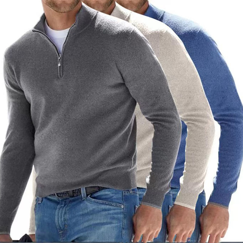 Independent Station Autumn Long Sleeve V-Neck Wool Plush Zipper Men's Casual Top Polo Shirt