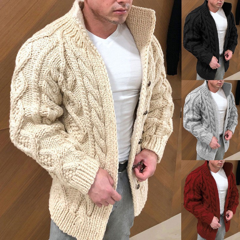 Men's Sweater Cardigan Relaunched Long Sleeve Collar Strand Jacquard Casual Men's Wear