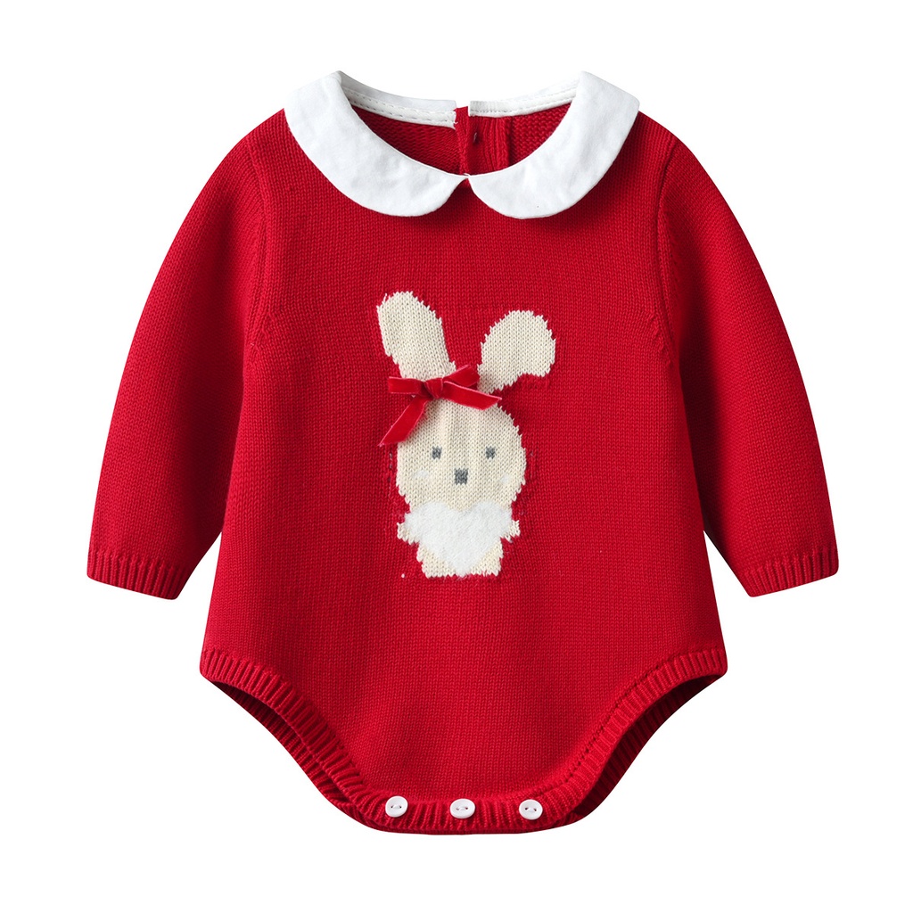 Baby's Jumpsuit Spring and Autumn Arrival Red Rabbit Knitted Bag Fart Suit for Baby