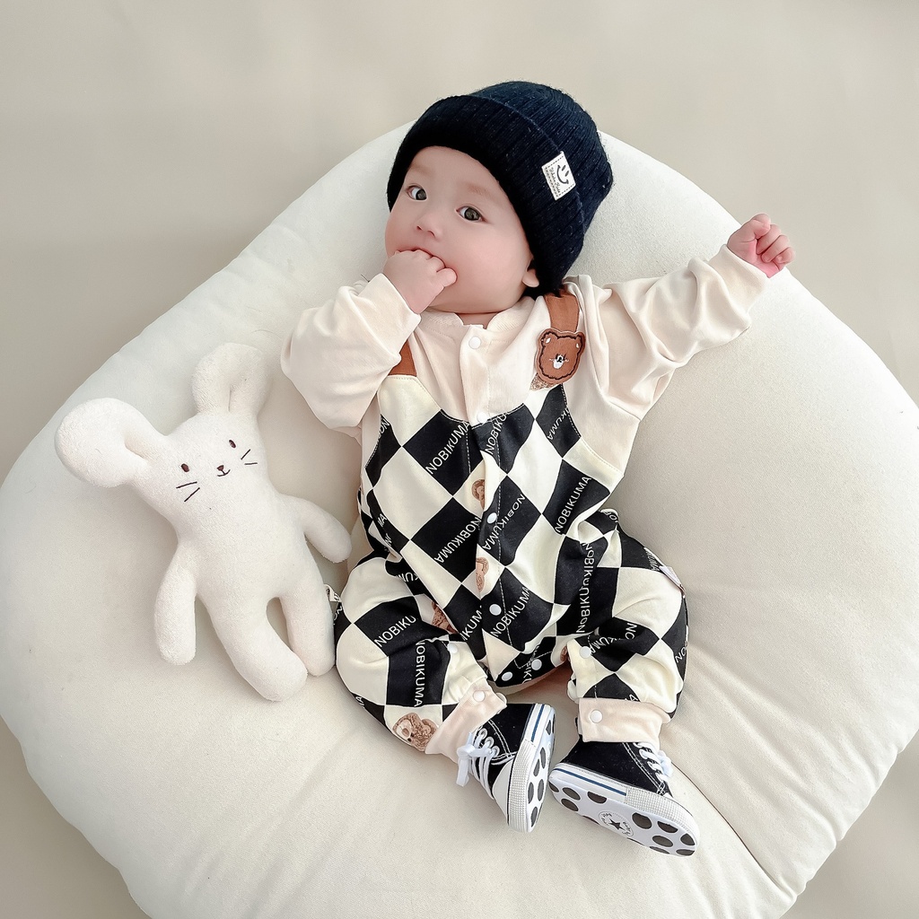 Baby's jumpsuit Spring and Autumn Pure Cotton born Super Cute Harper Boy's Baby Handsome Climbing Suit Spring Outfit Suit