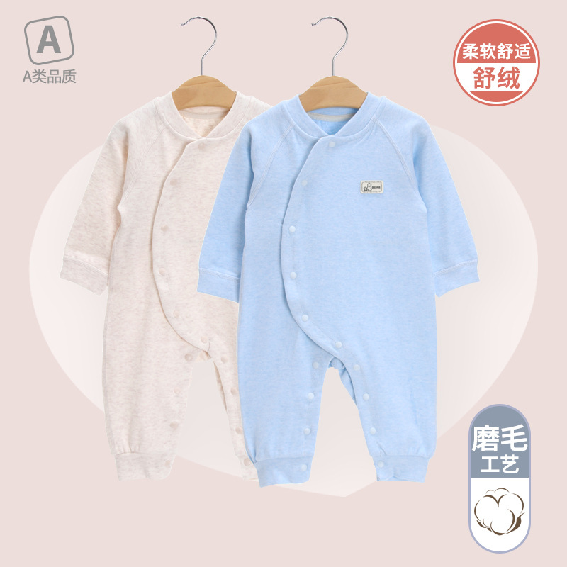 Baby spring and autumn warm jumpsuit baby comfortable velvet clothes romper autumn and winter infant diagonal romper jumpsuit
