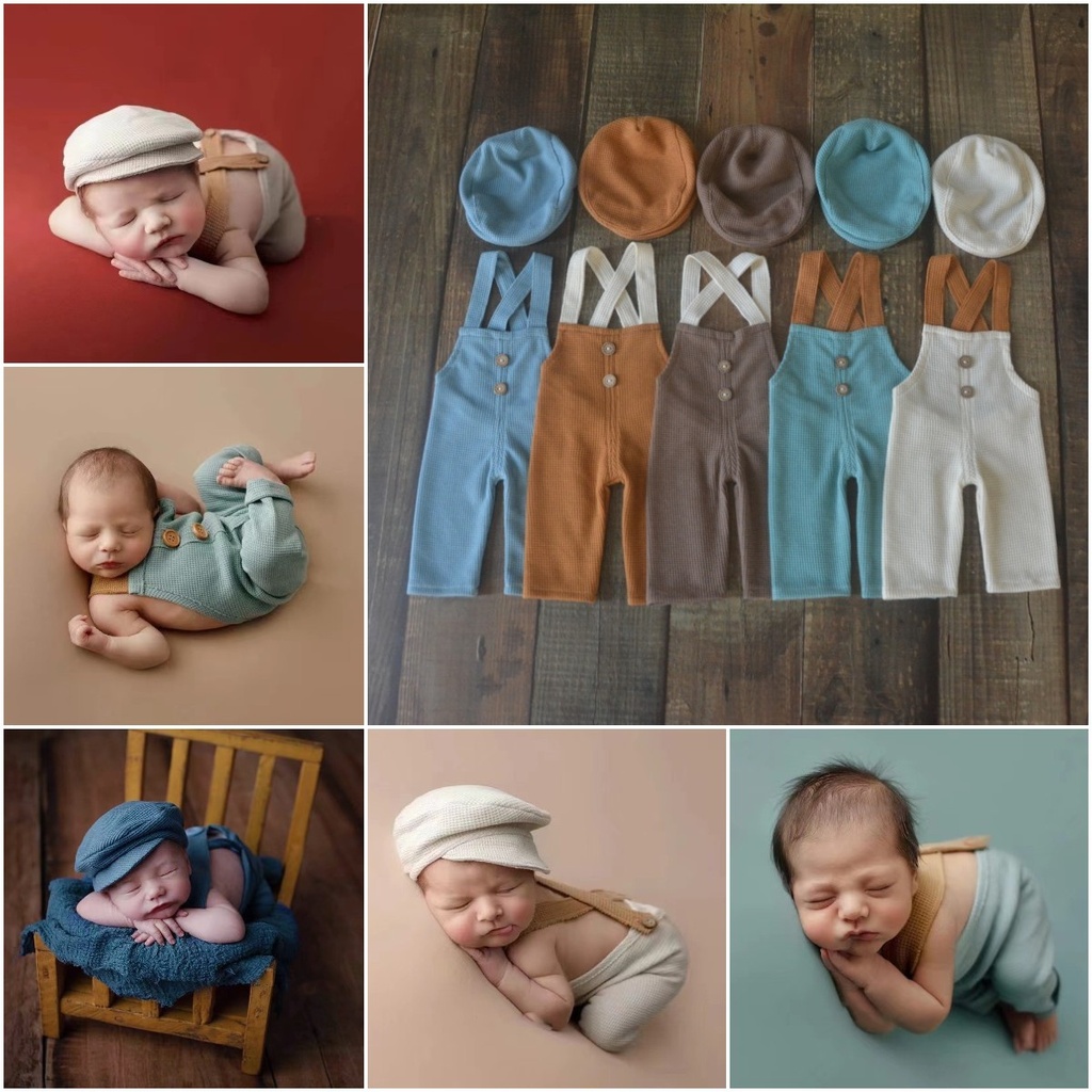 born photography clothing baby photography hat suspender pants baby boy confinement photo photo clothes Studio