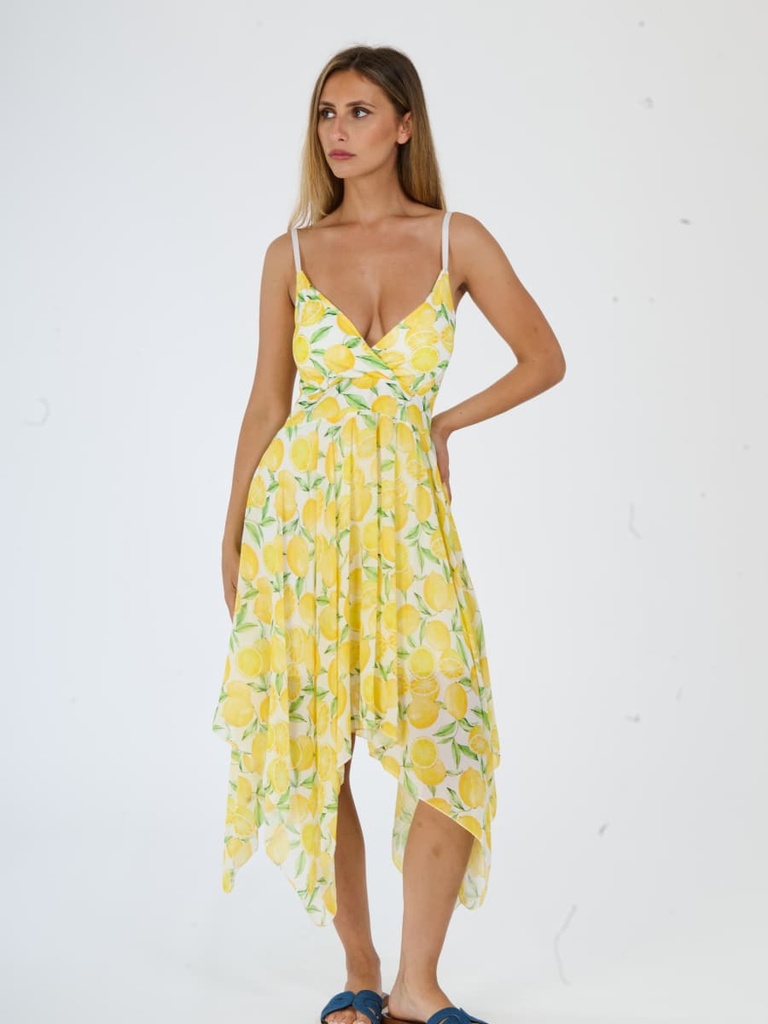 [10387929_5524] Dress — White & Olive Green