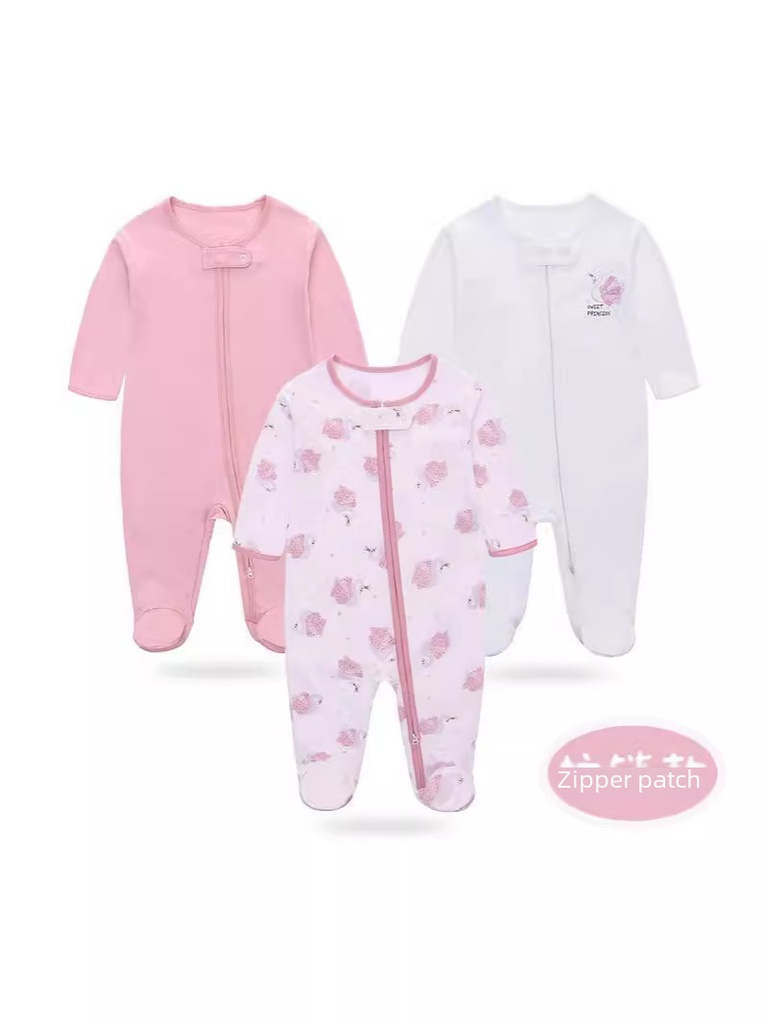 Baby Jumpsuit Spring and Summer Long-sleeved born Jumpsuit Baby's Foot-wrapped Climbing Suit Zipper Jumpsuit