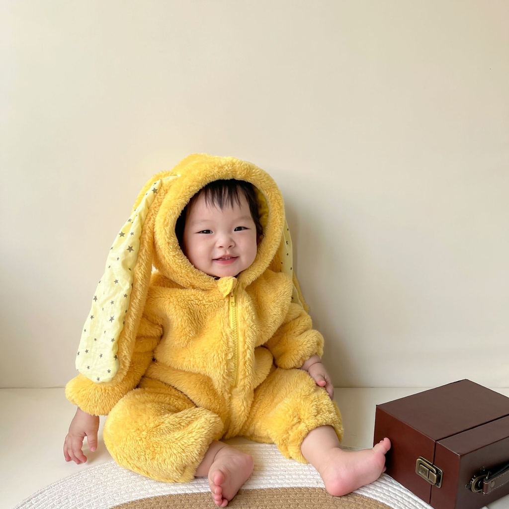 2024 spring new baby jumpsuit ins wind plush padded rabbit styling ha clothes baby bag fart clothes