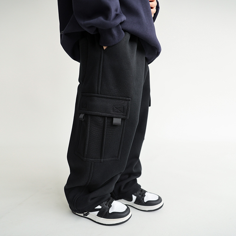 Boys' Fleece-Lined Trousers Autumn and Winter Children's Thickened Sweatpants Wide-Leg Pants Small and Middle-aged Children's Loose Trousers
