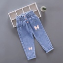 Spring and Autumn Children's Denim Trousers for Small and Medium Girls Stretch Printed Salt Fried Denim Trousers for Children