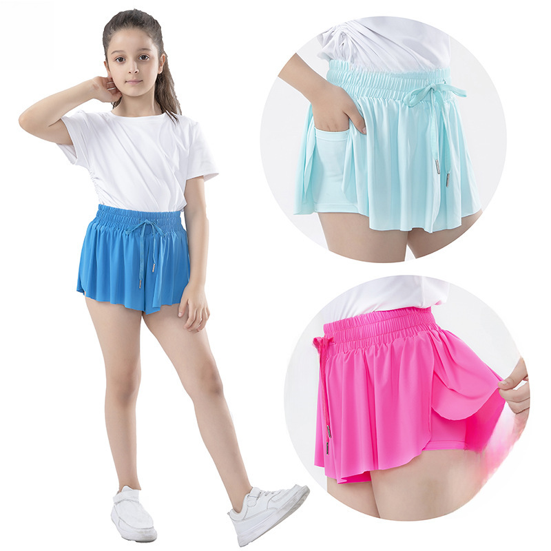 Children's Hot Baby Running Tennis Short Skirt Pocket Sports Shorts Women's