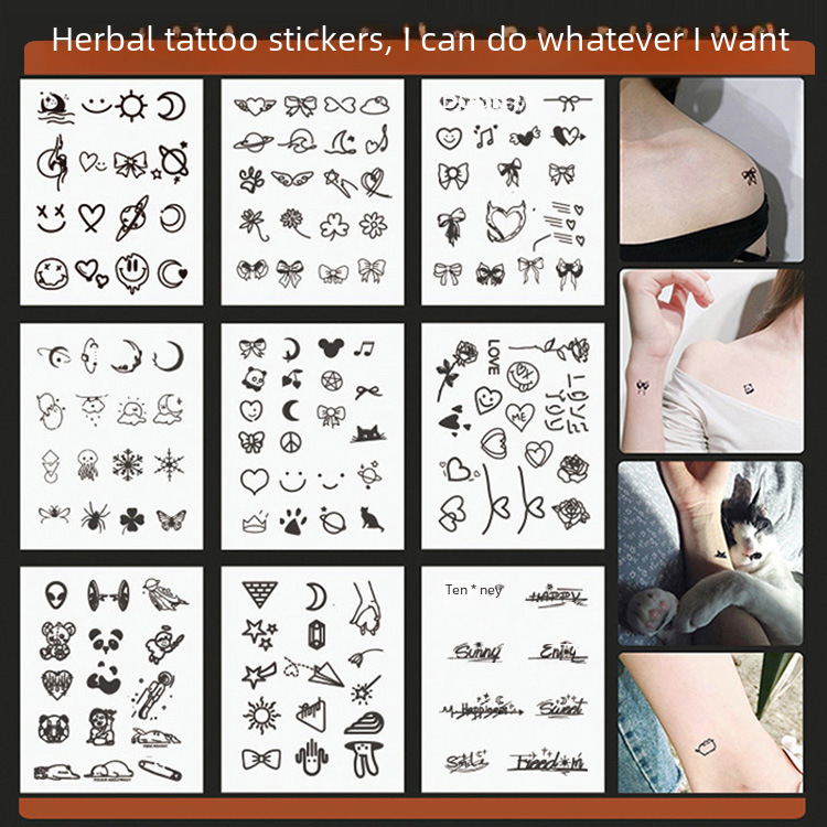 Small finger stickers herbal tattoo stickers semi-permanent fresh juice tattoo stickers cartoon finger picture cute ins