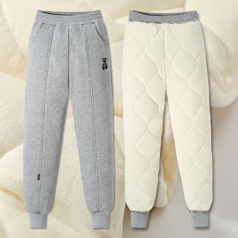 Girls' Cotton Pants Fleece-lined Thickened Northern Outer Wear Children's Three-layer Quilted Pants Winter Medium and Large Children's Wear Warm Winter Pants