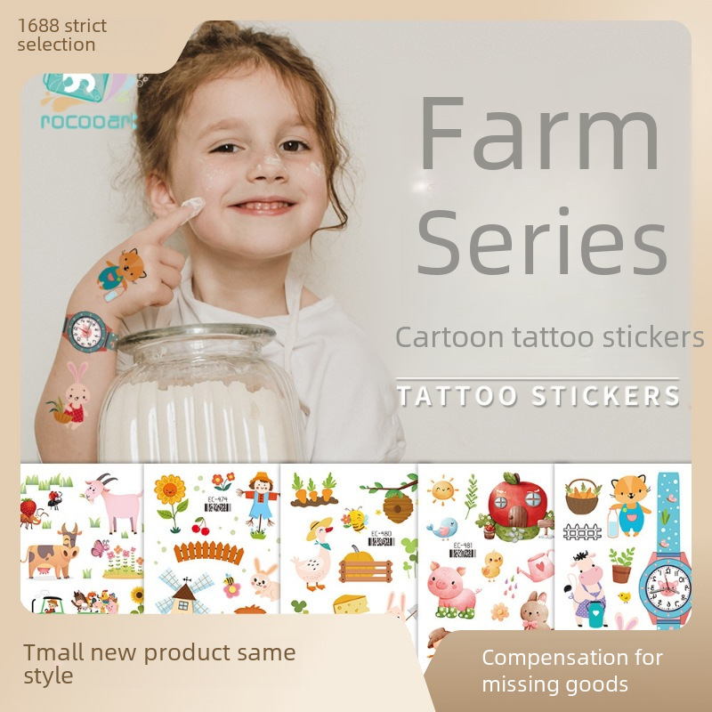 waterproof children tattoo stickers Denim farm cute tattoo stickers animal face stickers arm stickers in stock
