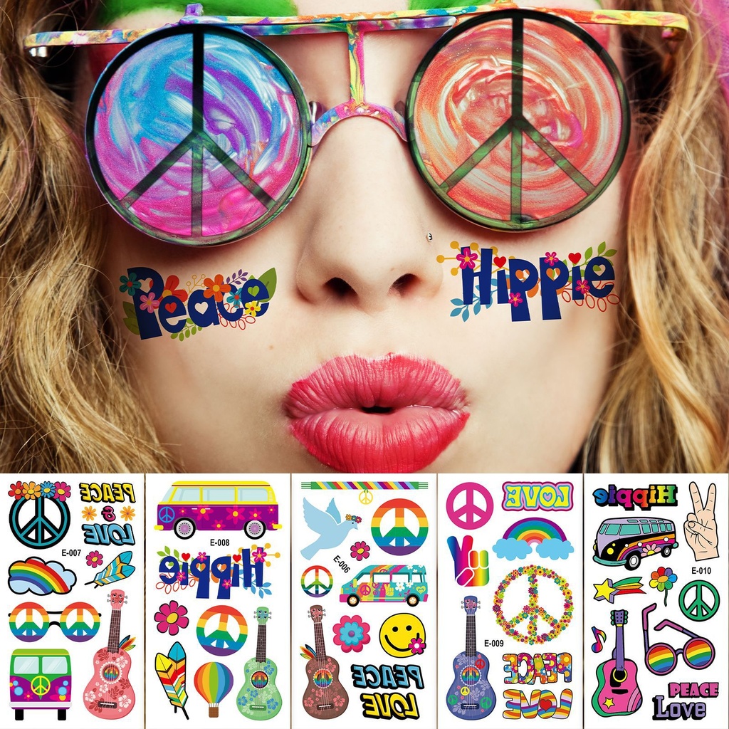 hot selling HIPPIE peace love waterproof tattoo stickers face stickers men and women HIPPIE party tattoo stickers