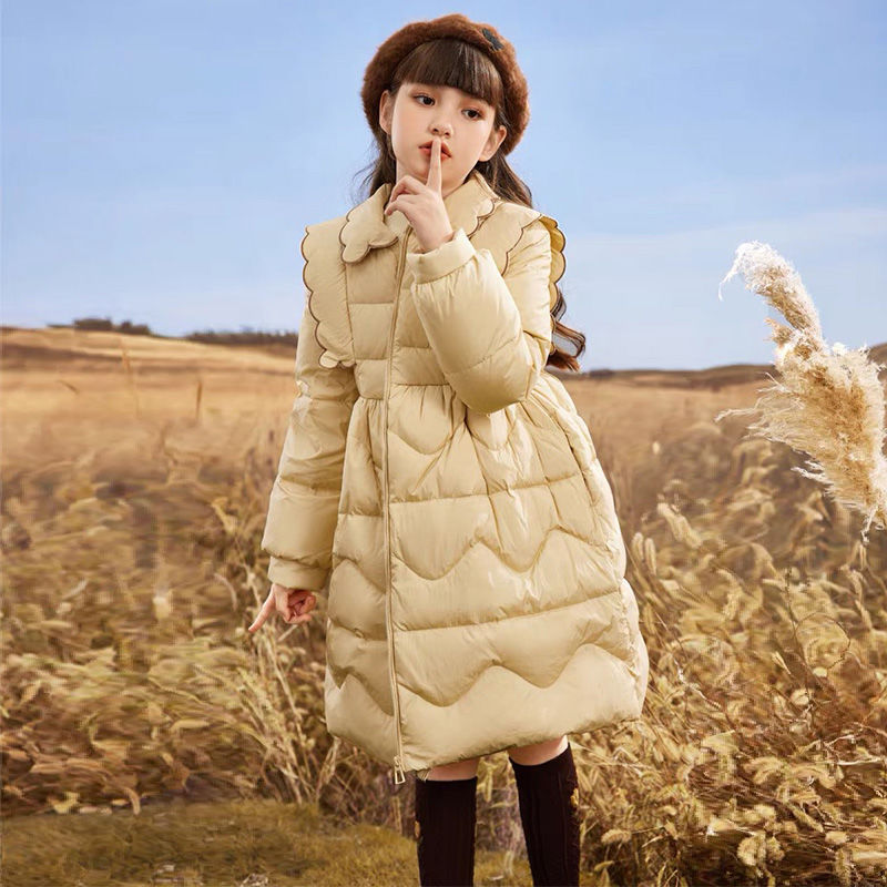 Girls' cotton-padded coat winter clothes Western style down cotton-padded jacket princess style mid-length coat Winter Children's cotton-padded jacket