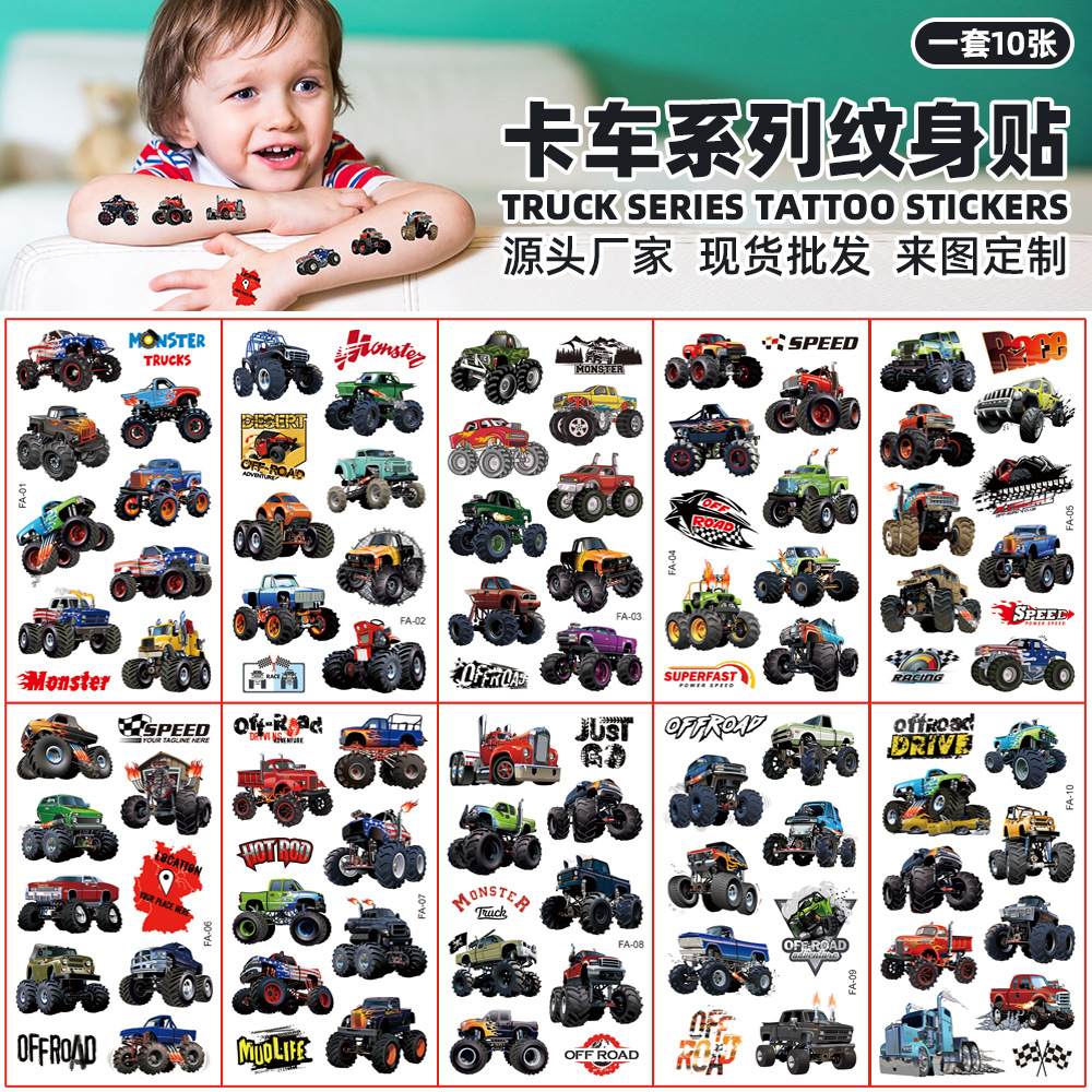 Children Cartoon Off-road Truck Tattoo Sticker Waterproof Personalized Traffic Car Toy Gift Sticker