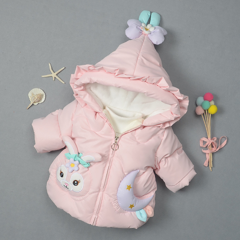 Korean version of baby winter cotton-padded coat for female baby plus velvet padded one-year-old cotton-padded jacket for going out girls