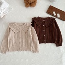 Korean-style Autumn Wear Baby Girl Cotton Yarn Doll Collar Knitted Cardigan Baby Toddler Cotton Yarn All-match Western Style Children's Coat