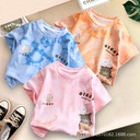 Summer Children's Cotton Short-sleeved Korean-style Cotton Tie-dyed Cartoon T-shirt Men's Treasure Women's Treasure Summer Children's Wear