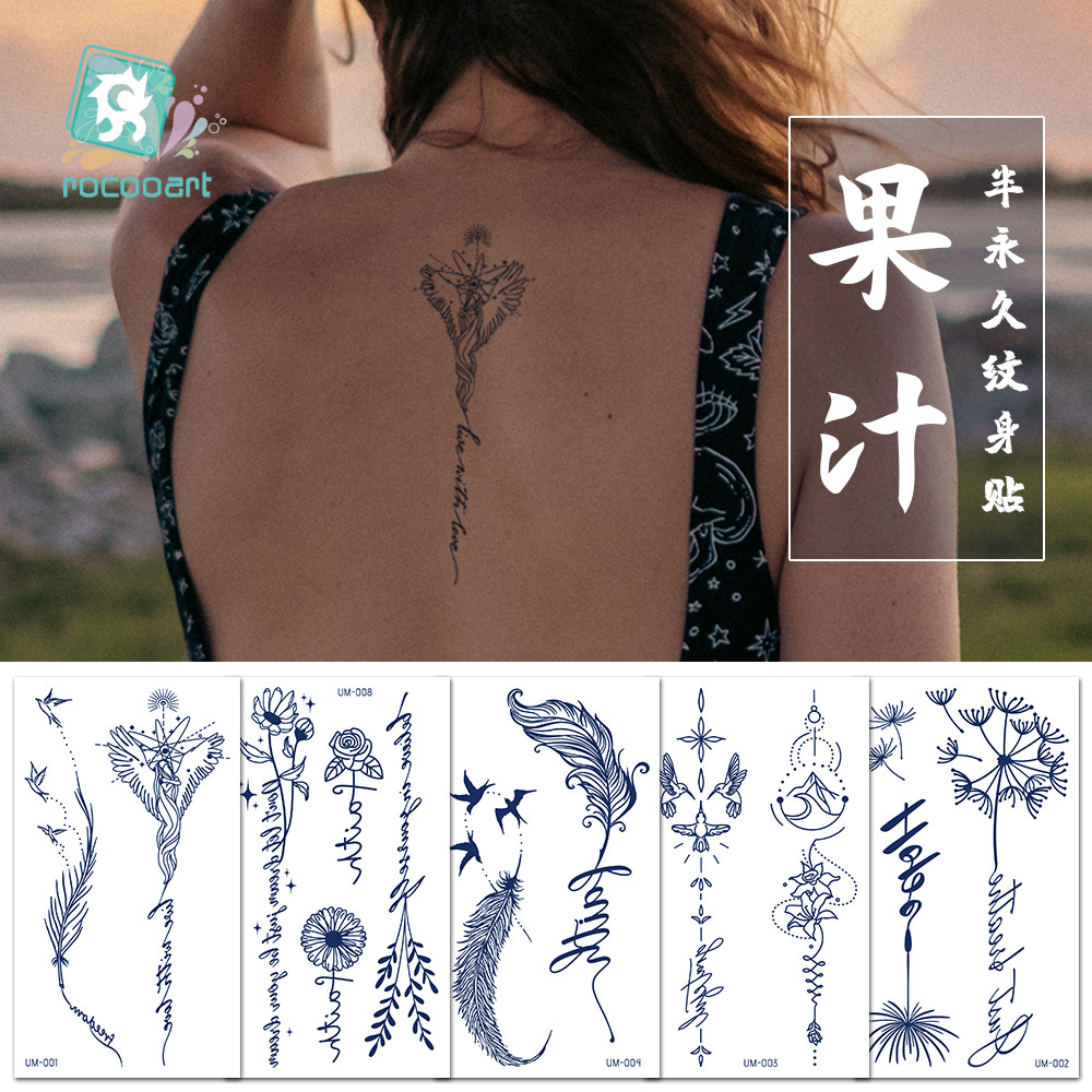 Ruikarong online celebrity herbal semi-permanent waterproof tattoo stickers simple tattoo feather fresh tattoo stickers