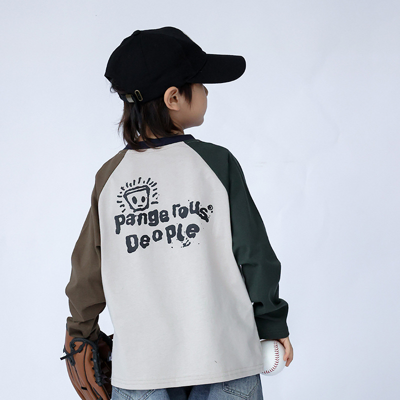 Children's T-shirt autumn boy's Raglan long sleeve casual ins style small and medium-sized children's sweater letter printed top trendy