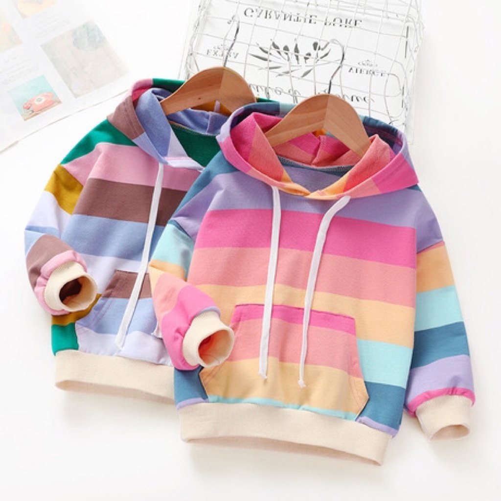 Girls' Autumn Sweater Korean-style Rainbow Striped Baby Cotton Top Trendy Children's Pullover