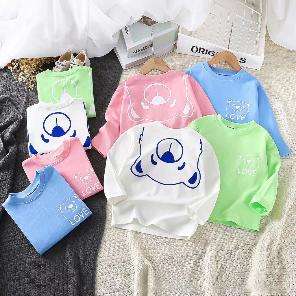 2024 Spring and Autumn Children's Cotton Autumn Clothes for Boys and Girls Cotton Long Sleeve Round Neck Sweatshirt Simple Fashion Long T-shirt