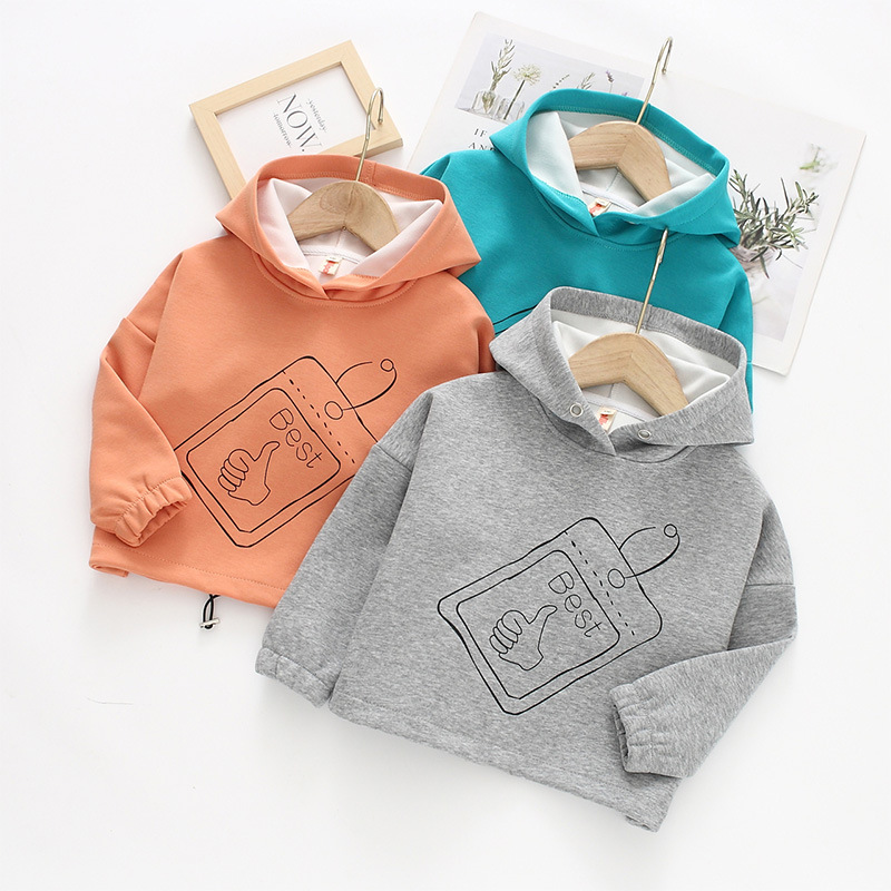 Children's Boys and Girls Spring and Autumn Long Sleeve Sweat Loose Thickened Warm Pullover Top Hooded Sweat