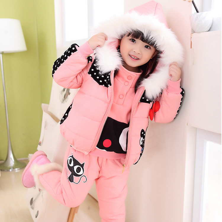 Girls' winter clothing set foreign-style children's vests set of three plus velvet padded baby's autumn and winter children's clothing a generation of hair