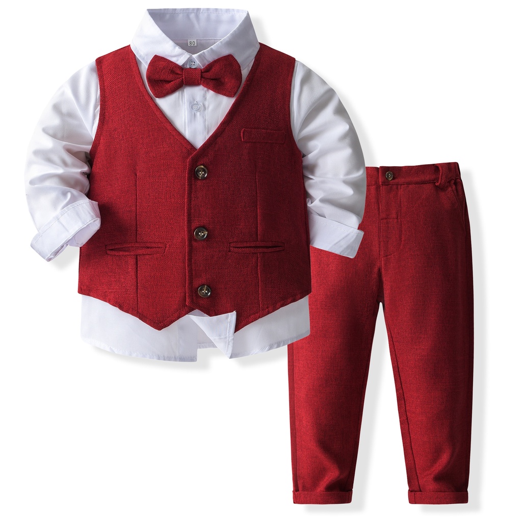 Boys' Dress Children's Clothing Spring and Autumn Children's Shirt Vest Pants Suit Baby Suit Baby Clothes Clothing