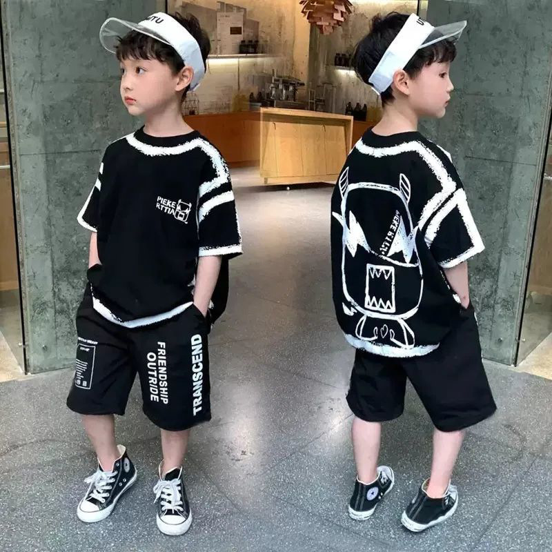 Boys T-shirt Short-sleeved Summer Cotton Children's Summer Dress Internet Celebrity Fried Street Half-sleeved Top Big Boy