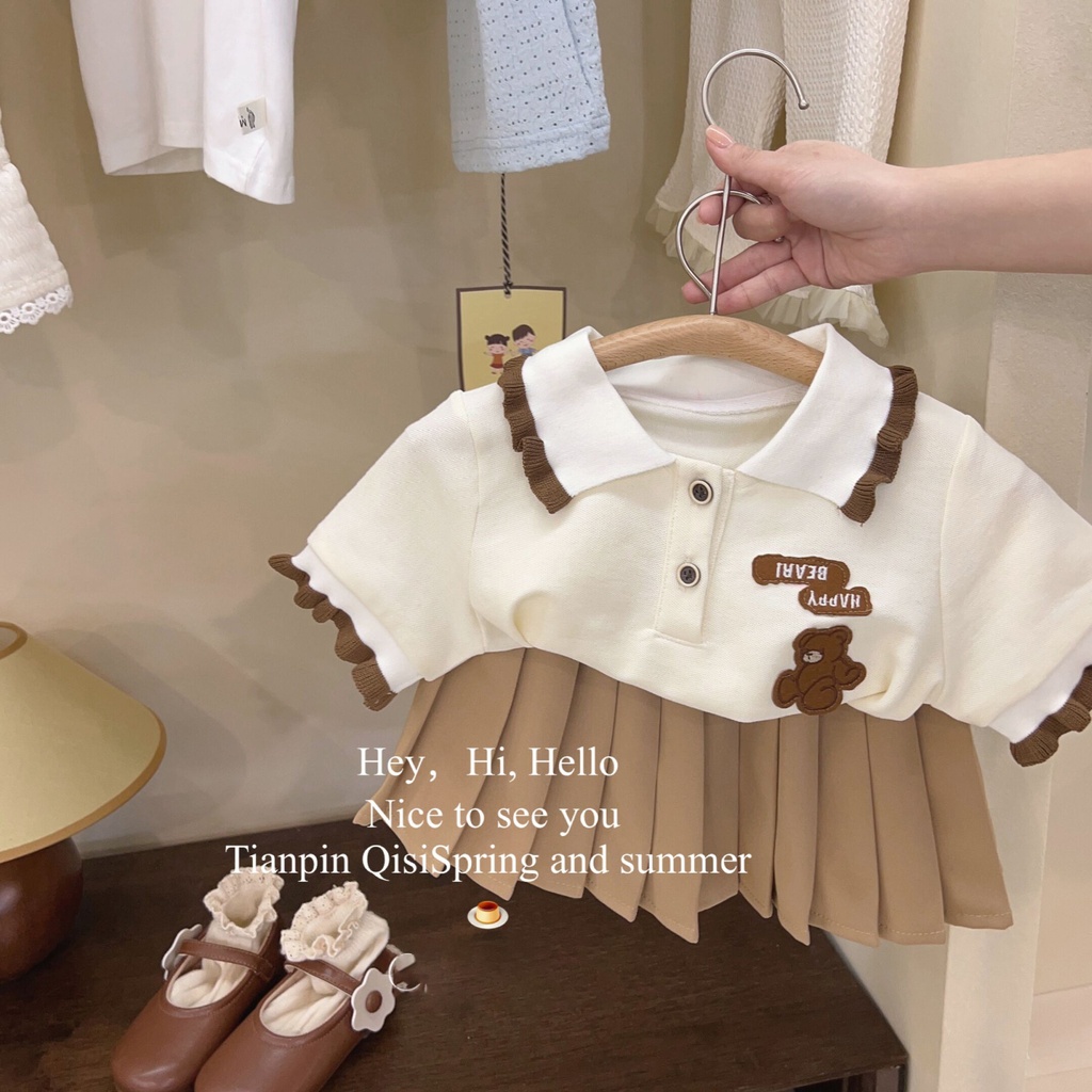 Korean children's clothing baby girl polo skirt summer academic style skirt T-shirt skirt two-piece trendy