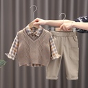 Children's Long-sleeved Vest Set Baby's Knitted Sweater Cardigan Boy's Spring and Autumn Clothes Three-piece Set Infant Children's Clothing