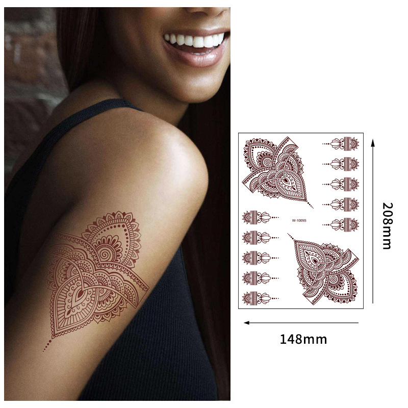 外贸跨境欧美纹身贴阿拉伯新娘棕红色汉娜防水蕾丝纹身贴纸tattoo