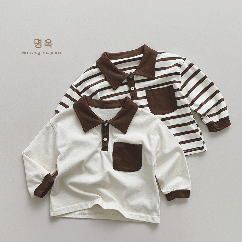 Children's Wear Children's Contrast Polo Shirt Boys and Girls Casual All-match T-shirt Spring and Autumn Baby Korean Top