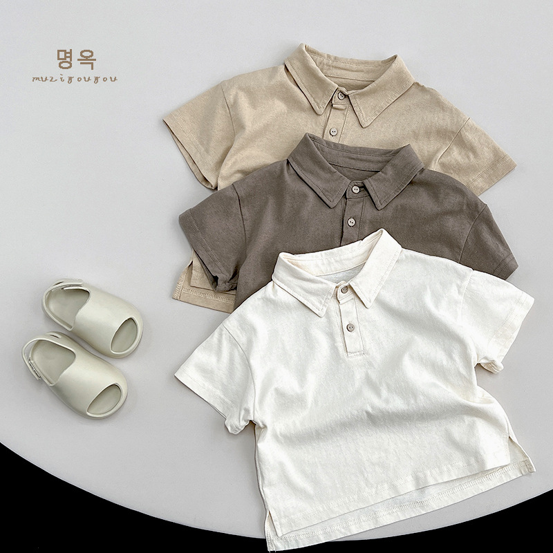 Children's Cotton Short-sleeved T-shirt Boys' Polo Shirt Summer Girls' Korean-style All-match Distinctive Simple Fashionable Top for Children