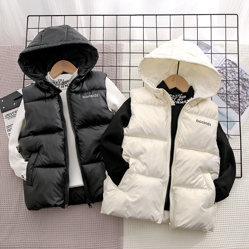 Children's Wear Wash-Free Children's Down Cotton Vest Hooded Autumn and Winter Outer Wear Vest for Boys and Girls