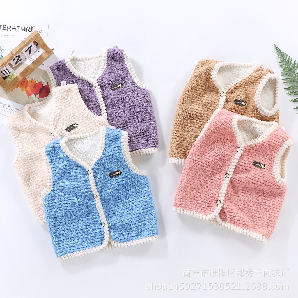 Children's vest autumn and winter children's cardigan double-sided velvet baby clothes ins