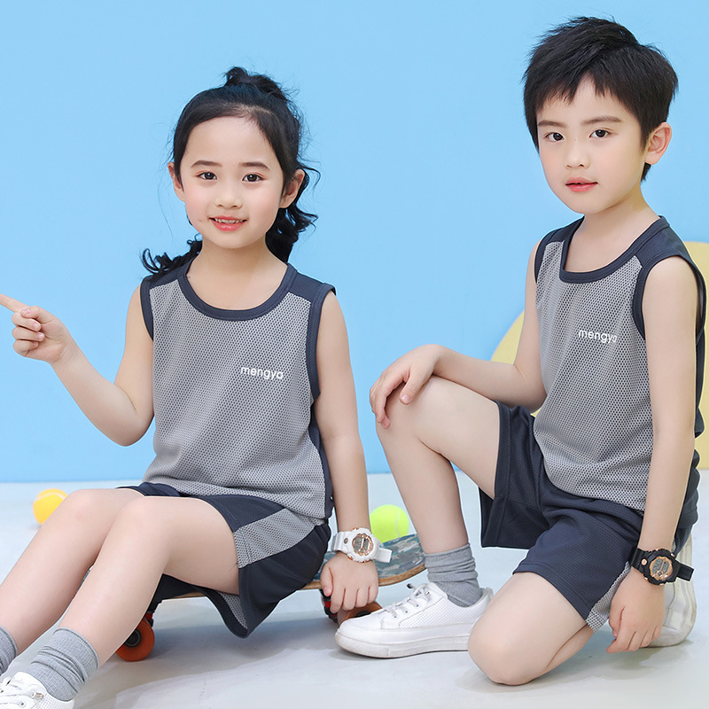 Children's Vest Set Boys' Quick-drying Mesh Sports Sleeveless Girls' Breathable Casual Vest Shorts Two-piece Suit