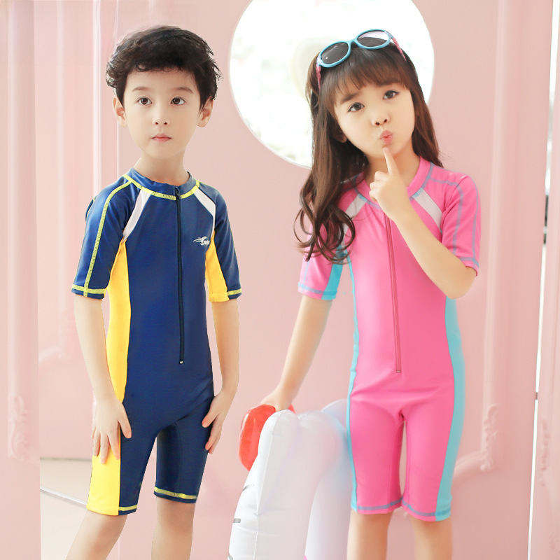 Youyou Children's Swimsuit Conservative One-piece Short-sleeved Swimsuit for Boys and Girls Swimsuit Diving Suit Sunscreen Suit