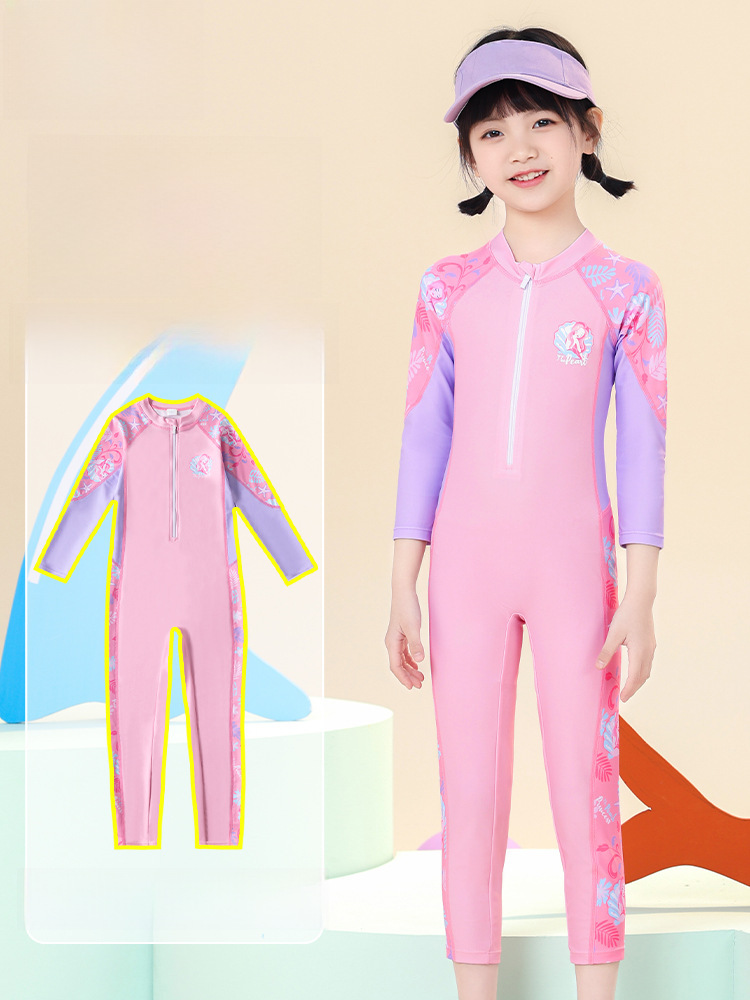 Children's Swimwear Girls Girls Middle and Big Children One-piece Long-sleeved Trousers Sunscreen Professional Swimming Set Equipment