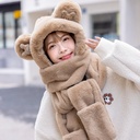 小熊帽子女三件套韩版可爱米奇连帽围巾一体保暖手套护耳围脖冬季