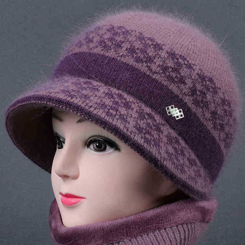 Middle-aged and elderly autumn and winter hat female warm grandma wool hat mother fleece-lined thick old lady knitted cotton hat
