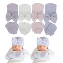 欧美新生婴儿胎帽 大蝴蝶结针织手套帽子套装可爱宝宝套头帽批发