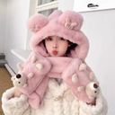Winter Korean cute plush hat scarf three-piece set one plus velvet padded warm three-in-one hat