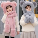 Children's hat winter boys and girls with velvet bear cute ear cap scarf gloves one-piece thick warm three-piece set