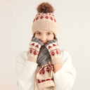 Winter Japanese Knitted Gloves Scarf Hat Three-piece Set Wool Warm Cold-proof Fur Ball Scarf Three-piece Set