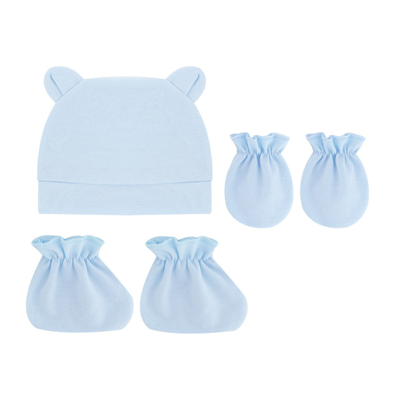 Solid Color Baby Hat Gloves Foot Cover Baby 3 Piece Set born Hat 0-3 Months Baby Hat