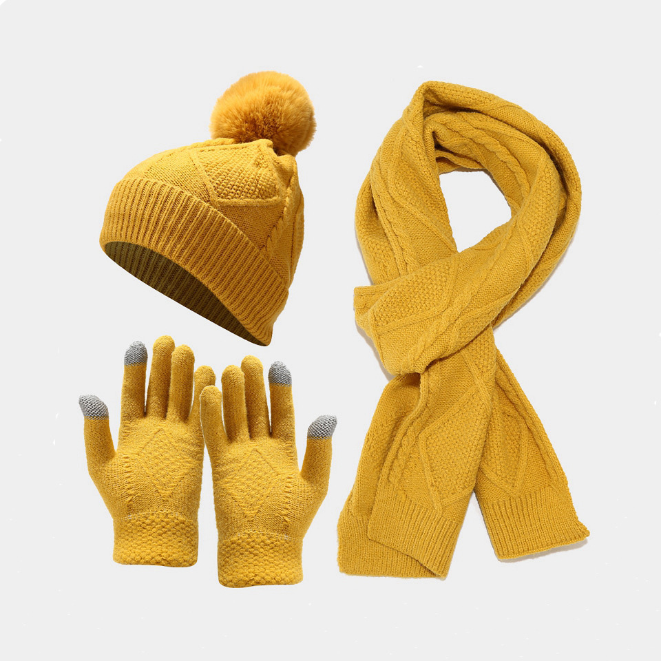 欧美新款成人帽子围巾手套三件套秋冬户外防寒保暖加厚针织帽套装