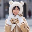 All-match Cute Bear Ears Warm Double Thickened Autumn and Winter Women's Hat Scarf Gloves Three-piece One-piece Set for Women