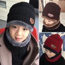 Korean version of children's wool hat winter boys and girls knitted velvet warm baby hat scarf two-piece