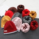 秋冬季新款纯棉儿童帽子围脖套装双层撞色堆堆帽宝宝脖套2件套潮